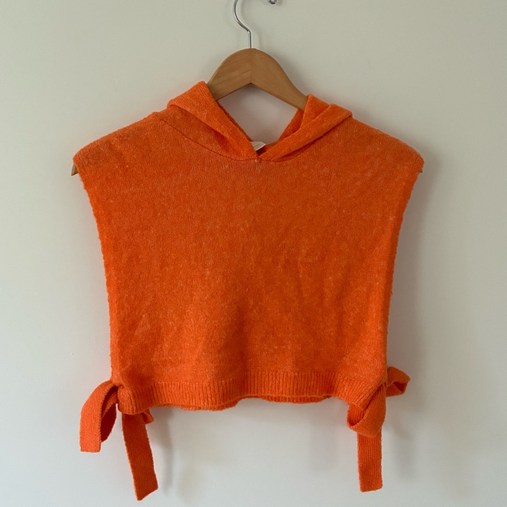 Maeve Orange Hooded Cropped Sweater Tank Side Tie Top One Size